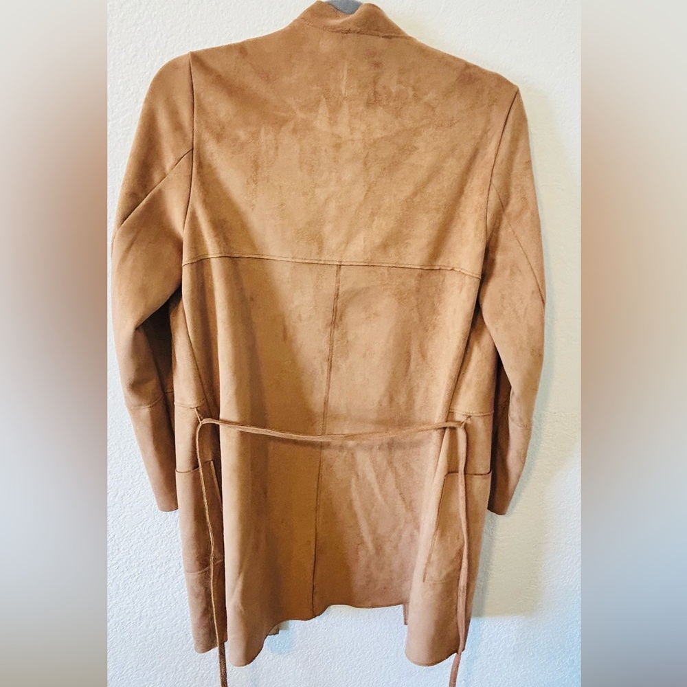H&M‎ Camel Brown Minimalist Quiet Luxury Faux Suede Coat SZ 4 - Picture 4 of 8